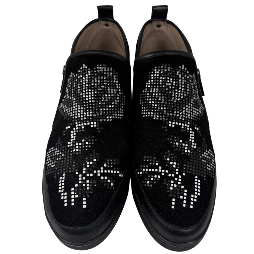 NEW Donald Pliner Mylasp Slip-On Suede Sneakers, Black, Pixelated Rose, Size 9M